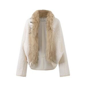 NWT Elegant Cream Faux Fur Women's Cardigan